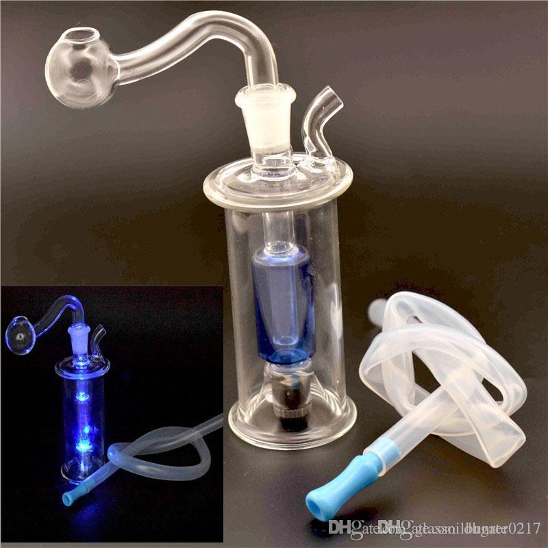 Led Dab Rig Water Pipe Bong Glass Hookah Oil Water Smoking Pipe with Inline Perc Mini Bubblers Oil Burner Bong with 10mm Glass Oil Pipe