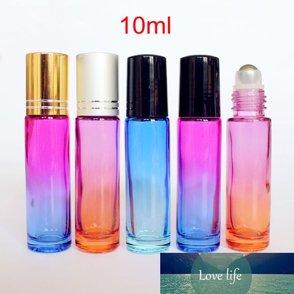 200pcs-lot Colorful 10ml Glass Roll on Bottle Refillable Perfume Roller Bottle Essential Oil Bottle with Metal Ball Glass Ball