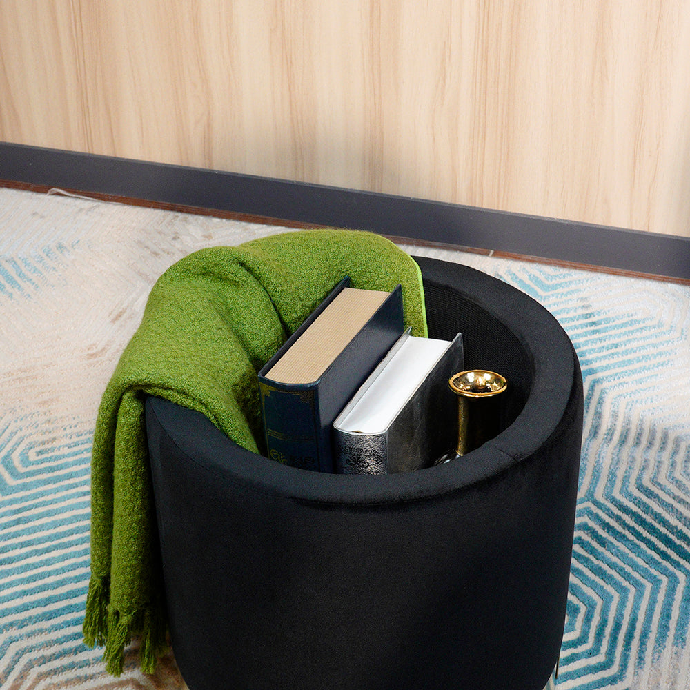 Living Room Furniture Elegant Design Black circle Mdf Velvet Fabric Foam Ottoman Bed Stool Footstool