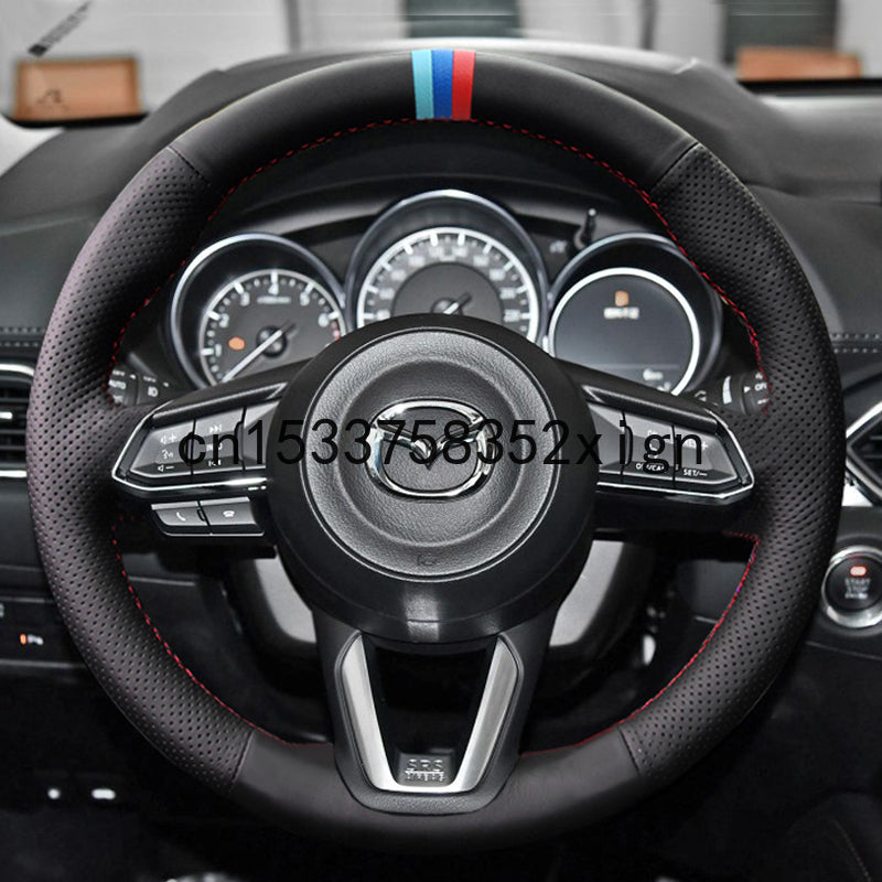 For MAZDA 3 onxela CX4 CX5 cx3 cx8 atenza DIY Hand sewn leather steering wheel cover car wheel cover