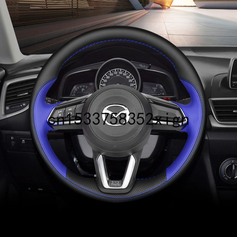 For MAZDA 3 onxela CX-4 CX5 atenza CX30 DIY Leather hand sewn steering wheel cover is non slip and breathable