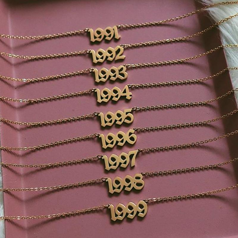 Special Date Old English Number Necklaces 1999 Birthday Gift Birth Year 1991-1999 Chokers Women Men Custom Jewelry