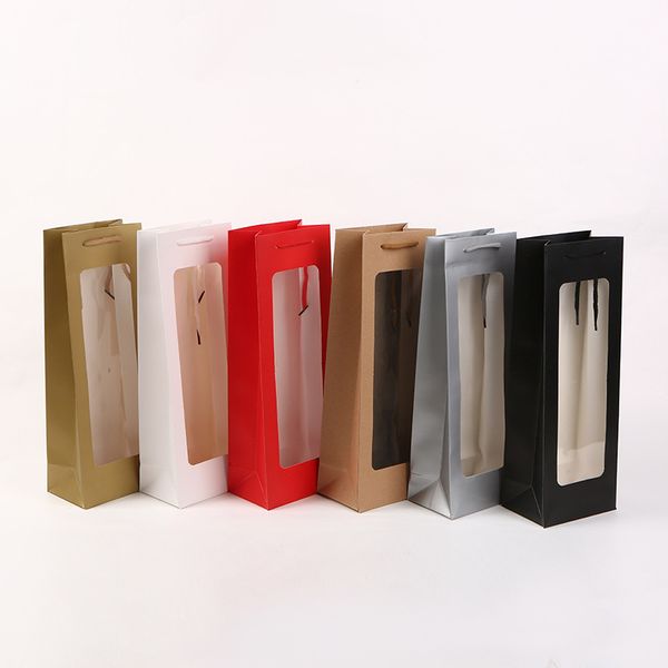 Wholesale New Paper Wine Bag with Window Portable Red Wine Bag Gift Handbag Free Shipping WB2946