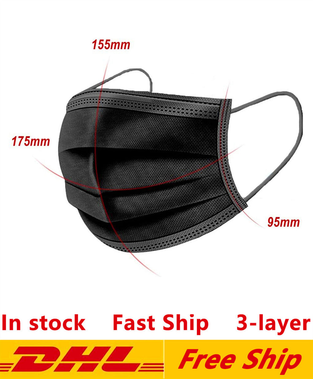 Black Disposable Face Masks kn 95 mask dhl free shipping safety Protection Mask with Earloop Mouth Face Sanitary Outdoor Masks