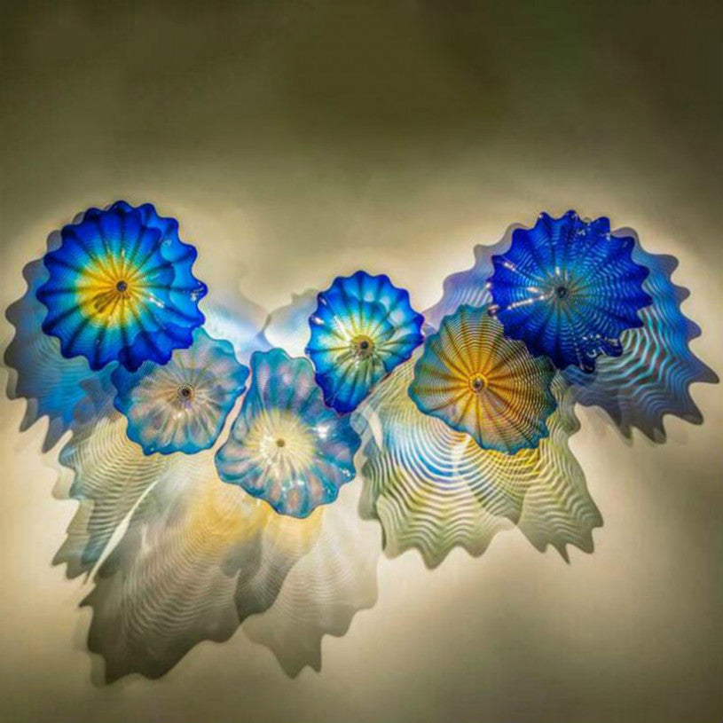 Blue Lamp Murano Glass Plates Sconce Arts Decor Abstract Flower Art Lamps Nordic Living Room Wall Decoration