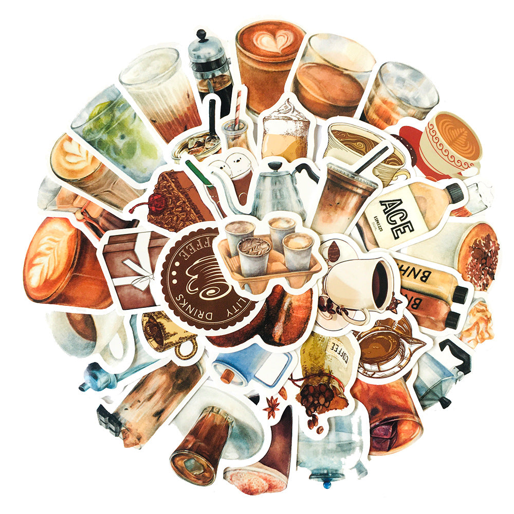 2 Sets=80PCS Coffee Drink Stickers Helmet Water Cup Notebook Waterproof Stickers