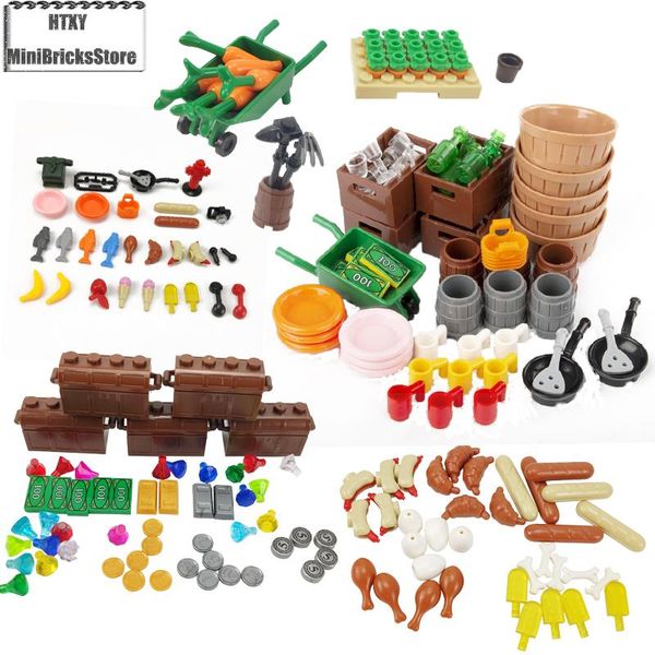 Moc City Accessories Banana Hot Dog Food Toy Diy Model Building Blocks Cart Treasure Chest Toys For Children Gifts Citys Bricks yxlIYc