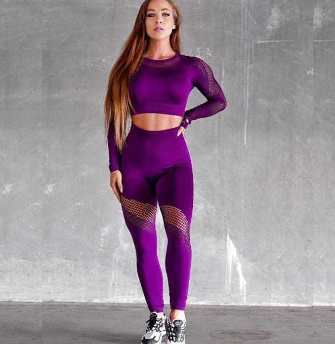 Autumn Womans Designer Tracksuits Fitness pant sportwear gym wear Hollow Out yoga set long sleeve tops flame leggings lady leggings fashion