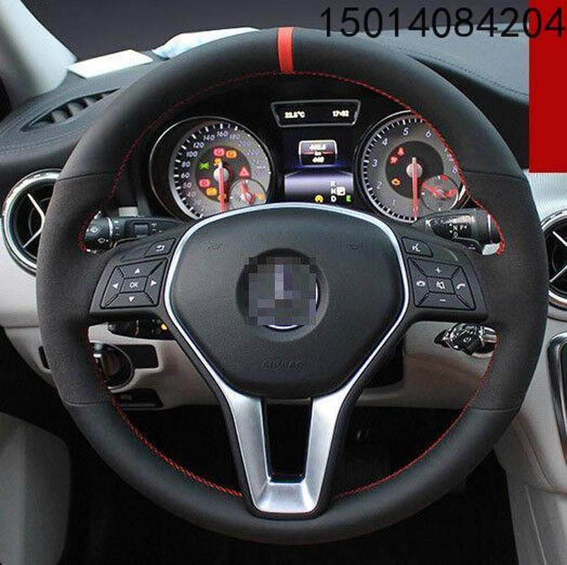 For Benz GLA200 Custom Made Anti Slip DIY Hand Sewing Steering Wheel Cover Black leather Red thread Anti-slip fit all season Car accessories