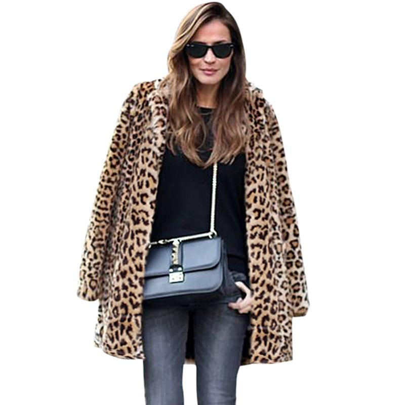 Autumn Winter Leopard Jacket Women Long Coat Leopard Print Notched Collar Long Sleeve Jacket Parka Outerwear Lady