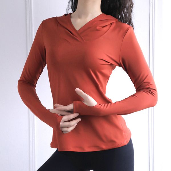 and Autumn Winter new peach heart hoodie sports fiess long-sleeve top clothes quick-drying women yoga tops shirt thumb buckle Hot Sale