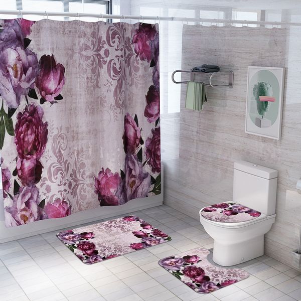 Bathroom Carpet Rug Bath Mat and Shower Curtain Set Bathroom Toilet Rug Bath Mats Home Decor Shower Floor Foot Rug Bathroom Mats 201117