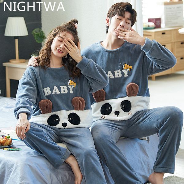 Winter NIGHTWA Couples Pamas Set Cute Animal Flannel For Women pijamas Men Plush Sleepwear Pyjamas Suit Home Clothing sleep 201113