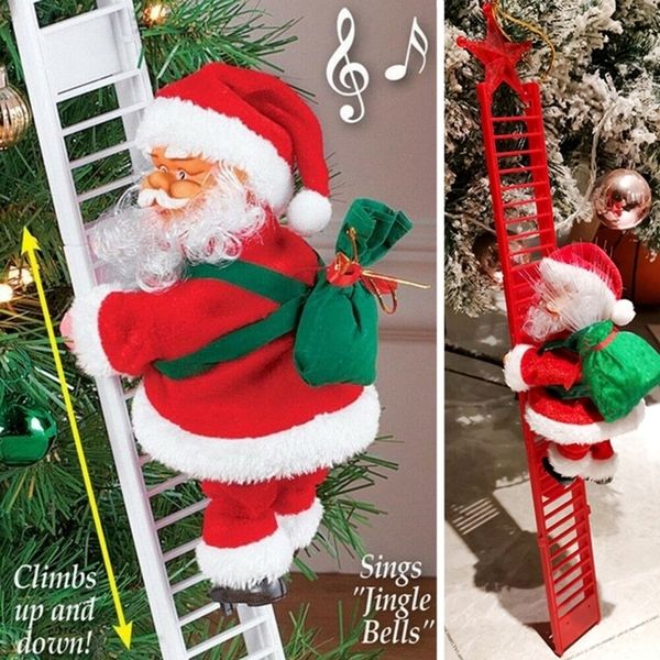 Funny Christmas Hanging Decoration Santa Claus Electric Climb Ladder Toy Christmas Tree Creative Decor Party New Year Kids Gift 201128