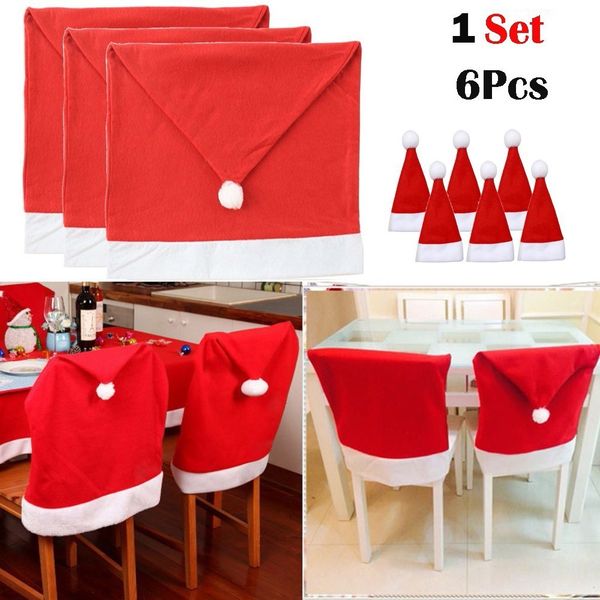 6PCS Santa Hat Chair Covers Christmas Decor Dinner Chair Xmas Cap Sets Christmas Furniture decorations for home navidad 201130