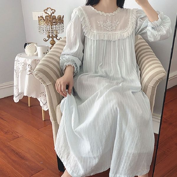 White Lace Cotton Women&#039;s Vintage Long Nightgowns Autumn Sleepwear Elegant Female Night Dress Home Wear 2219 201109