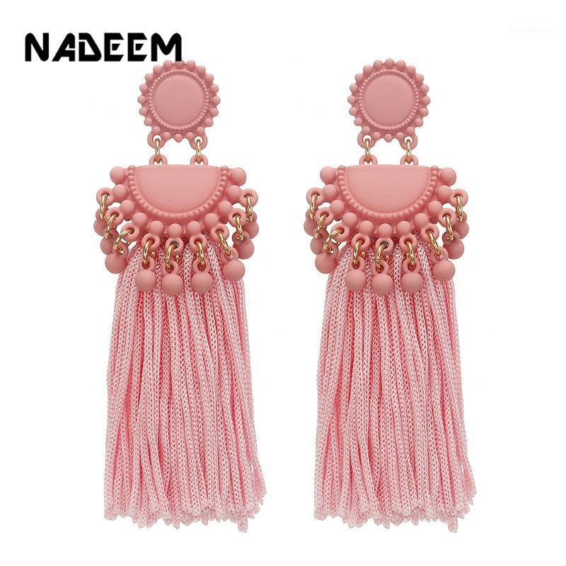 Boho Long Multi Tassel Earrings 2020 Trendy Black Pink Dangles Beads Tassel Ear Broncos Silk Fringed Earring Jewellery For Women1