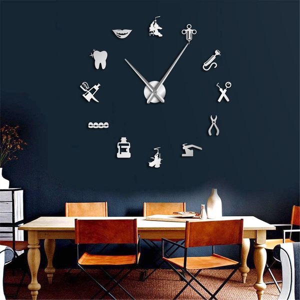 DIY Giant Dental Oversized Wall Clock Big Needle Mirror Office Decor Dentist Gift Doctor Art Y200407