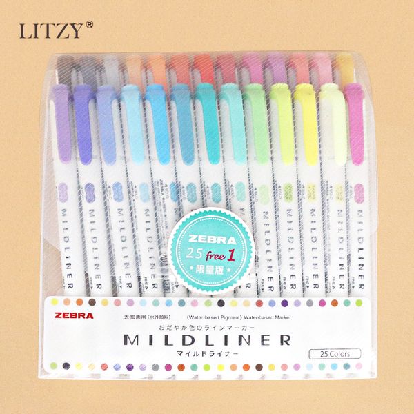 Japanese Zebra Mild Liner Double Headed Fluorescent Pen Set Creative Highlighters Drawing Marker Pen School Supplies 5-25Pcs-lot 201102