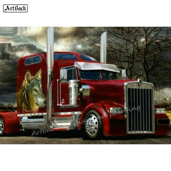 5D Diamond Painting Truck Picture Full Square Car Rhinestone Mosaic Cross-stitch Truck Wolf Stick Drill Embroidery 201201