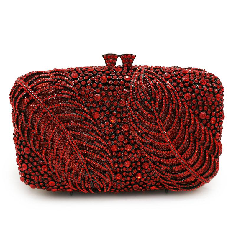 Evening Bags Designer Red Crystal Rhinestone Women Clutch Diamond Leaves Shoulder Handbagd Mini Ladies Wedding Clutches