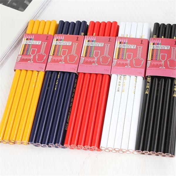 10pcs-pack White Yellow Red Blue Black Colored Pencils Set HB Special Pencil for Glass Leather Plastic Metal Porcelain Marker 201223
