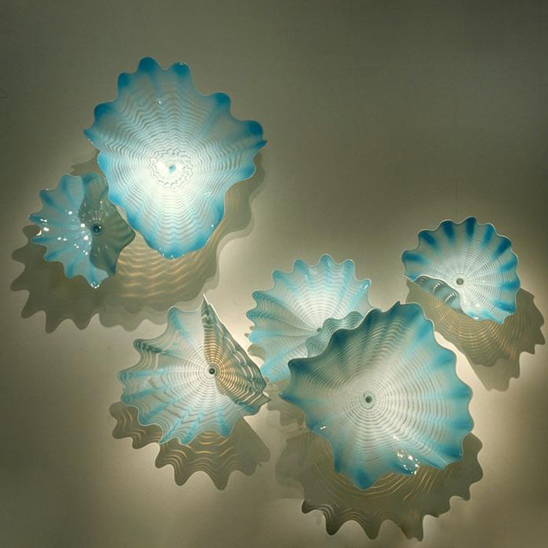 Aqua Blue Lamp Light Sea Style Art Decorative Plate Murano Glass Flower Plates Decor LED Wall