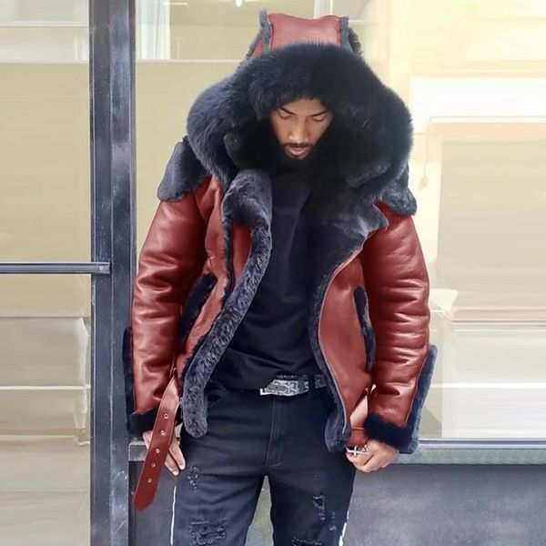 Men&#039;s Fur & Faux WEPBEL Mens Leather Jackets Motorcycle Plus Size Coat Hooded Zipper Pockets Male Vintage PU Coats Outerwear