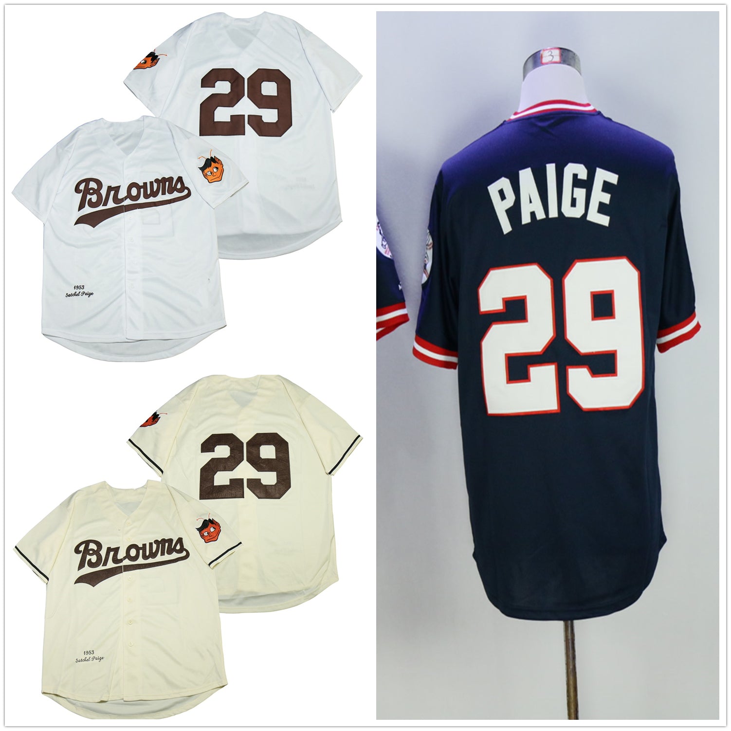 Satchel Paige Jersey 1948 1953 Baseball Pullover Button All Stitched Home Away top quality mens women youth