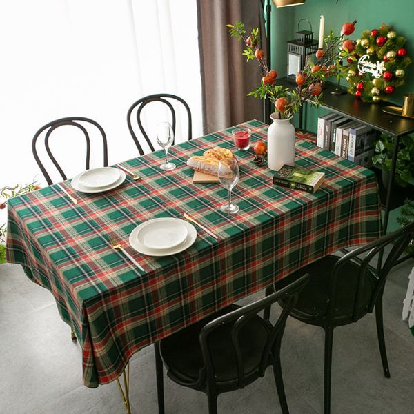 Proud Rose New Year Christmas Tablecloth Retro Plaid Cotton Linen Fabric Nordic Household Rectangular Banquet Printed Party 201120