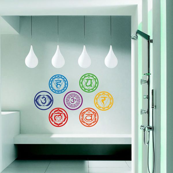 Chakras Vinyl Stickers (set of 7 pieces)- Health Aum Meditation Yoga Om Meditation Symbol Art Wall Decals home decoration 201201
