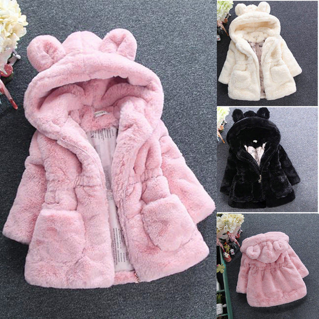 2020 New Winter Baby Girls Clothes Faux Fur Coat Fleece Show Jacket Warm Snowsuit 1-7Y Baby Hooded Jacket Children&#039;s Outerwear