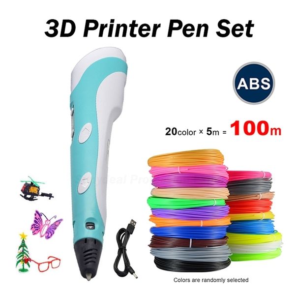 3D Printer Pen Screen DIY 3 D Printing Pen 20m ABS Filament Set Creative Toy Kids Drawing Pens Gifts Christmas Birthday 201214