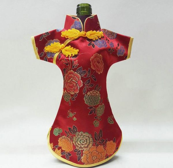 Christmas Bottle Covers Cheongsam Wine Bags Silk Brocade Wine Bottle Clothes Chinese Style Home Decoration SN2292