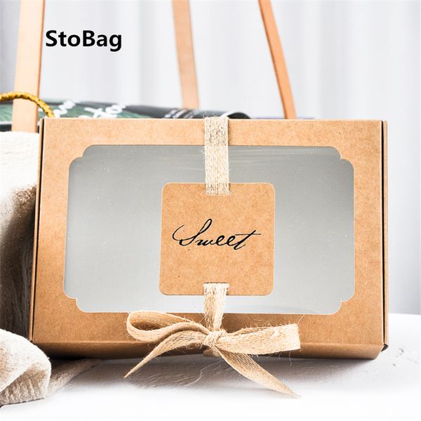 StoBag 10pcs Sweets Kraft Box Paper Bag Biscuit Cookie Gift Cupcake Box Candy Bag Event & Party Cake Decorating Baking Supplies 201029