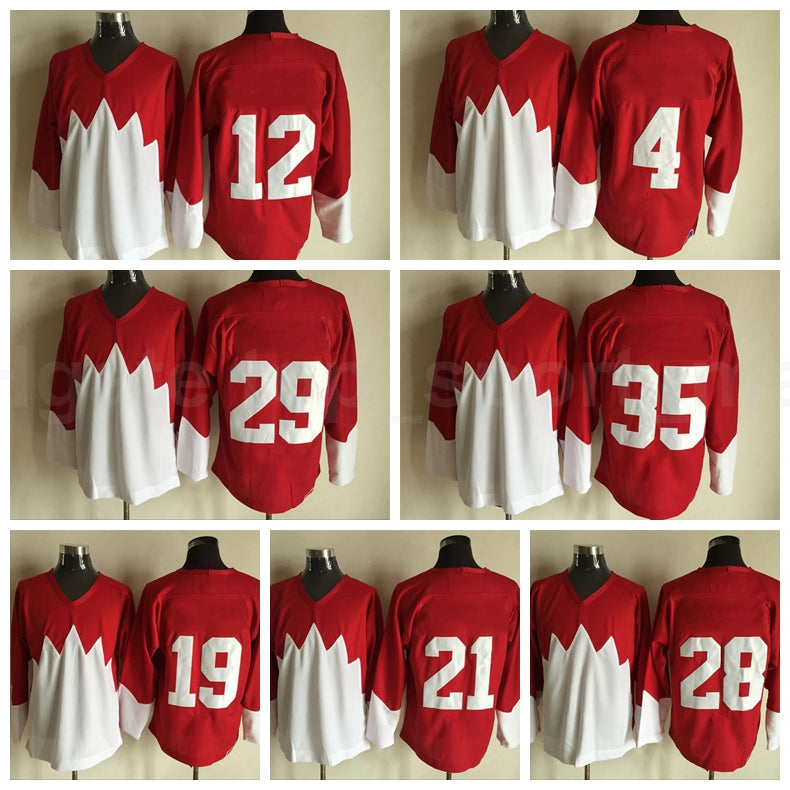 Men Ice Hockey 1972 Retror 21 STAN MIKITA Jersey 28 BOBBY CLARKE 29 KEN DRYDEN 35 TONY ESPOSITO YVAN COURNOYER Stitched Red White