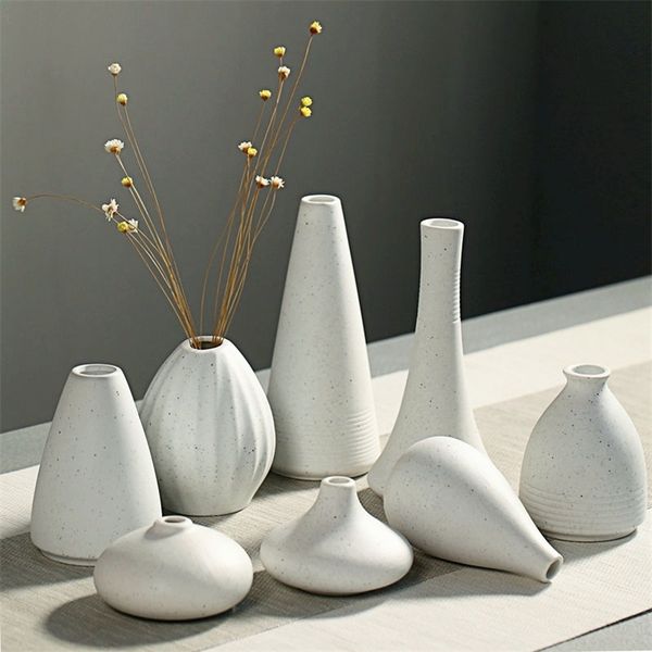 White Pottery Burned Vase Flower Arrangement Japanese Style Small Vase Flower Flower Arrangement Home Gardening Decoration LJ201210