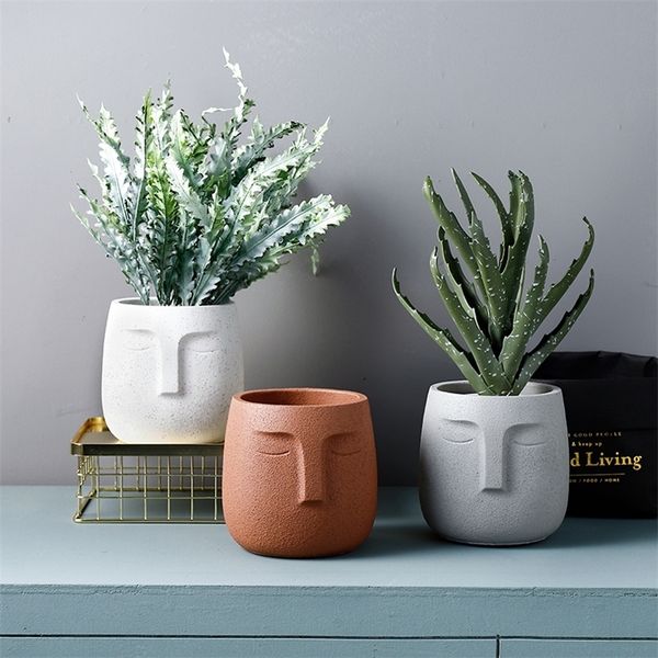 Portrait Spartan flower vase with hole table flower vase terrazzo pot holder modern decor man head flower pot LJ201209