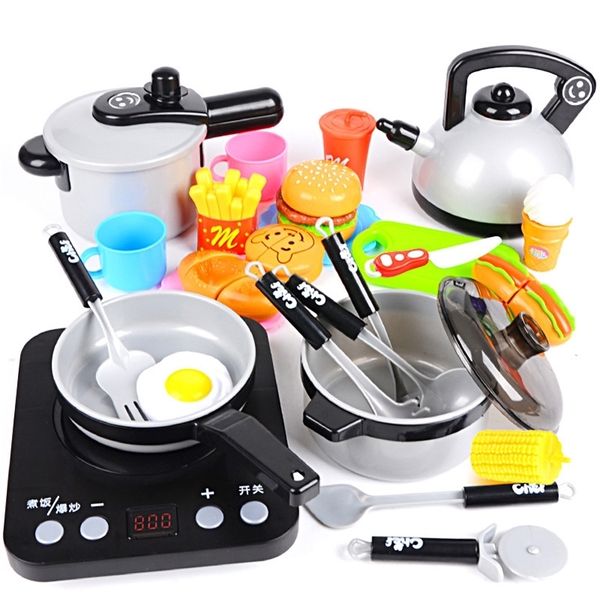 Children&#039;s Toy Kitchen Set Large Cooking Simulation Kitchenware Cosplay Cooking Utensils Play House Kitchen Toys LJ201211