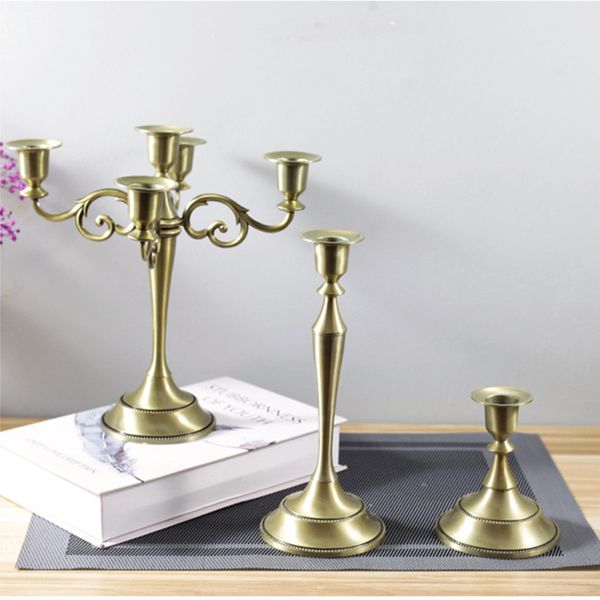 IMUWEN Silver-Gold-Bronze-Black Metal Pillar Candle Holders Candlestick Wedding Stand For Mariage Home Decor Candelabra Stand LJ201204