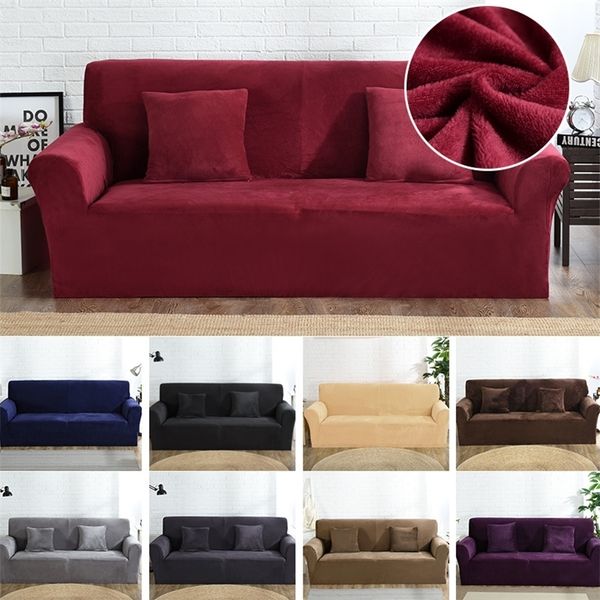 Velvet Sofa Cover for Living Room Sectional Couch Cover Armchair Slipcover L Shaped Corner Sofa Cover Stretch 1-2-3-4 Seater LJ201216