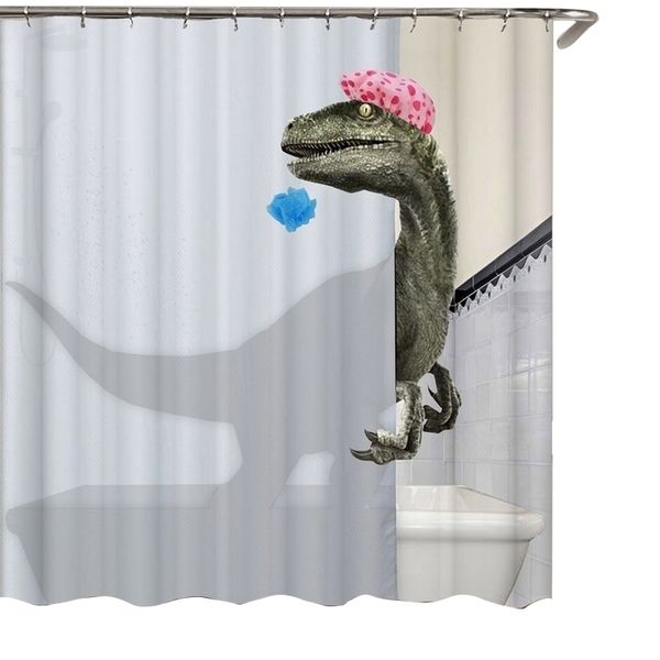 Lovely Bathing Dinosaur Print Shower Curtain Waterproof Bathroom Curtain Shower Accessories Bath Curtain180x180Cm Y200108