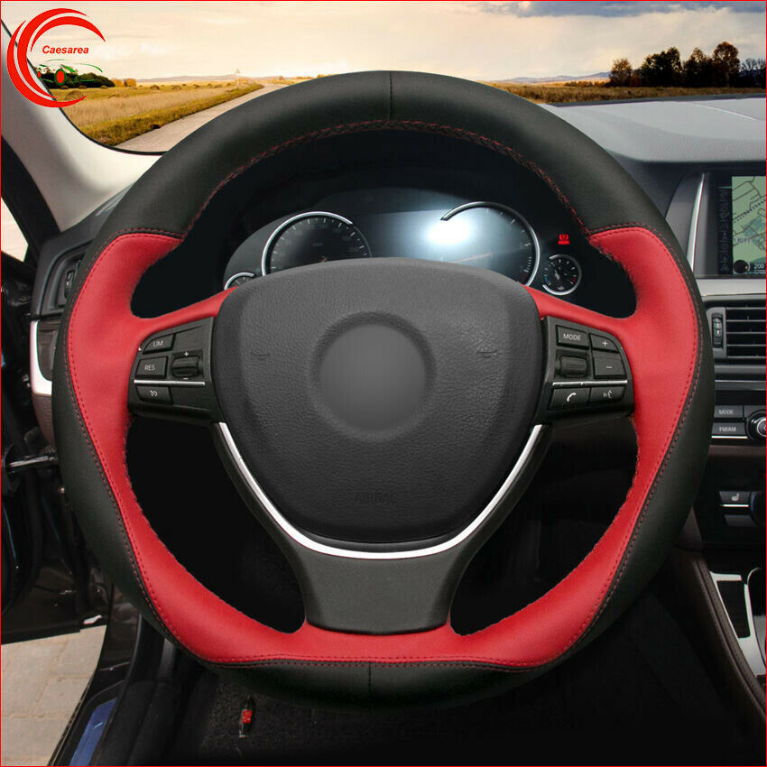 Hand-Stitch Black Red Leather Car Steering Wheel Cover For BMW F10 F11 F07 F12
