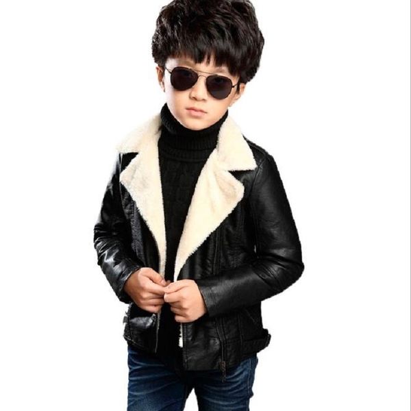Children PU Leather Jacket Boys Autumn Winter Fur Leather Coat Girls Spring Jacket Children Solid Casual Warm Outerwear 3T-12T LJ201125