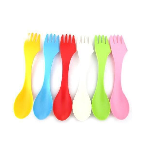 Plastic Spoon Fork Travel Cutlery Sets Camping Utensils Spork Combo Gadget Flatware Cutlery Spoons Set Dinning Tools 6pcs-set