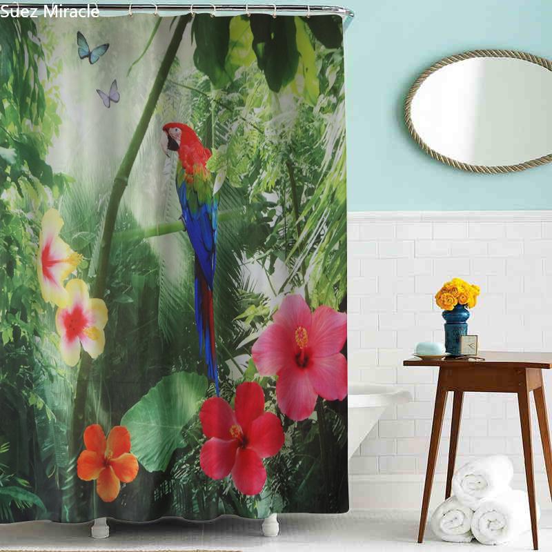 Zen Parrot butterfly orchid tropical rainforest Bathroom Shower curtain 180cm*200cm