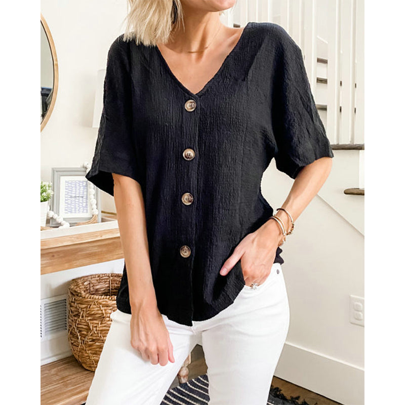 Women Summer Blouses Shirt Short Sleeve Solid Tops Female Shirts V-neck Blusas 2021 Elegant Office Ladies Tops Blouse Clothes Z3WG