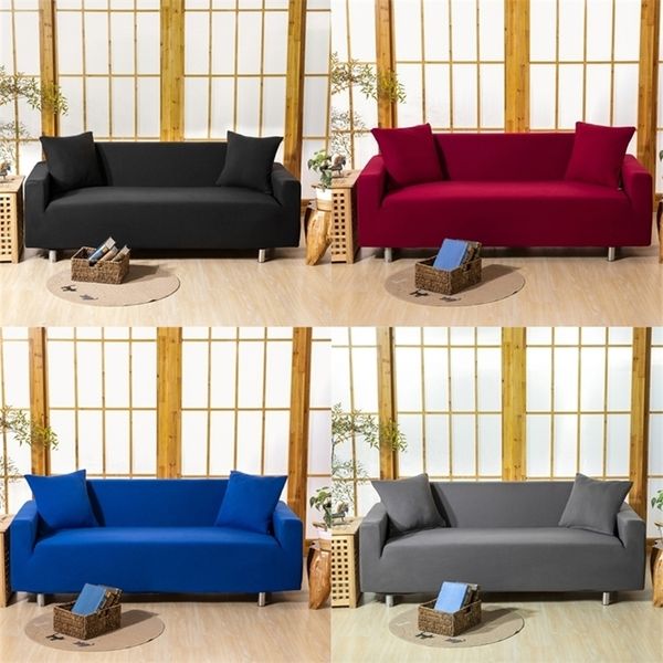 Wine Red Solid Simple Stitching Sofa Cover Slipcover Stretch Elastic Spandex-Polyester Chair Loveseat L Shape Sofa Protector 201222