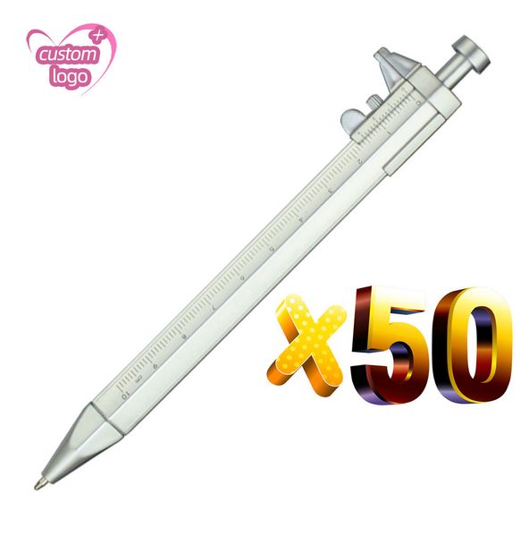 Bulk 50pcs Caliper Ball Pens Sliding Gauge BallPoint pens Custom Engraved Gift Pen Promotion Vernier Ruler Personalized Pen 201111