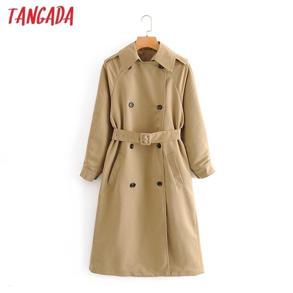 Tangada women elegant oversized long trench coat with belt autumn winter office ladies work wear outwear windbreak QN9 201211